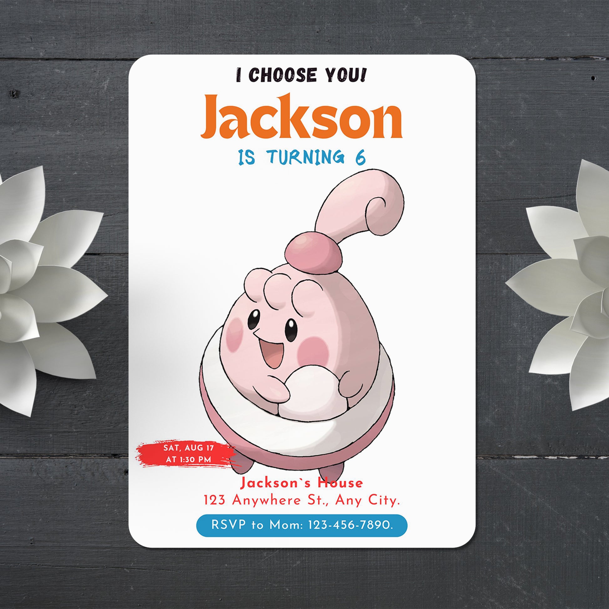 Blissey Birthday Party Invitation Template | Pokemon Invite - CreativeRino