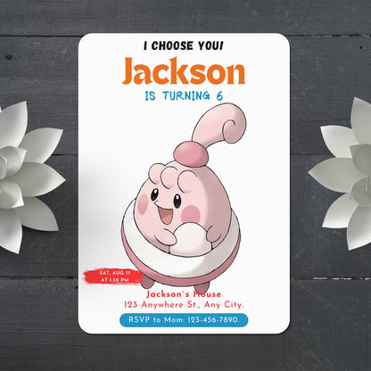 Blissey Birthday Party Invitation Template | Pokemon Invite - CreativeRino