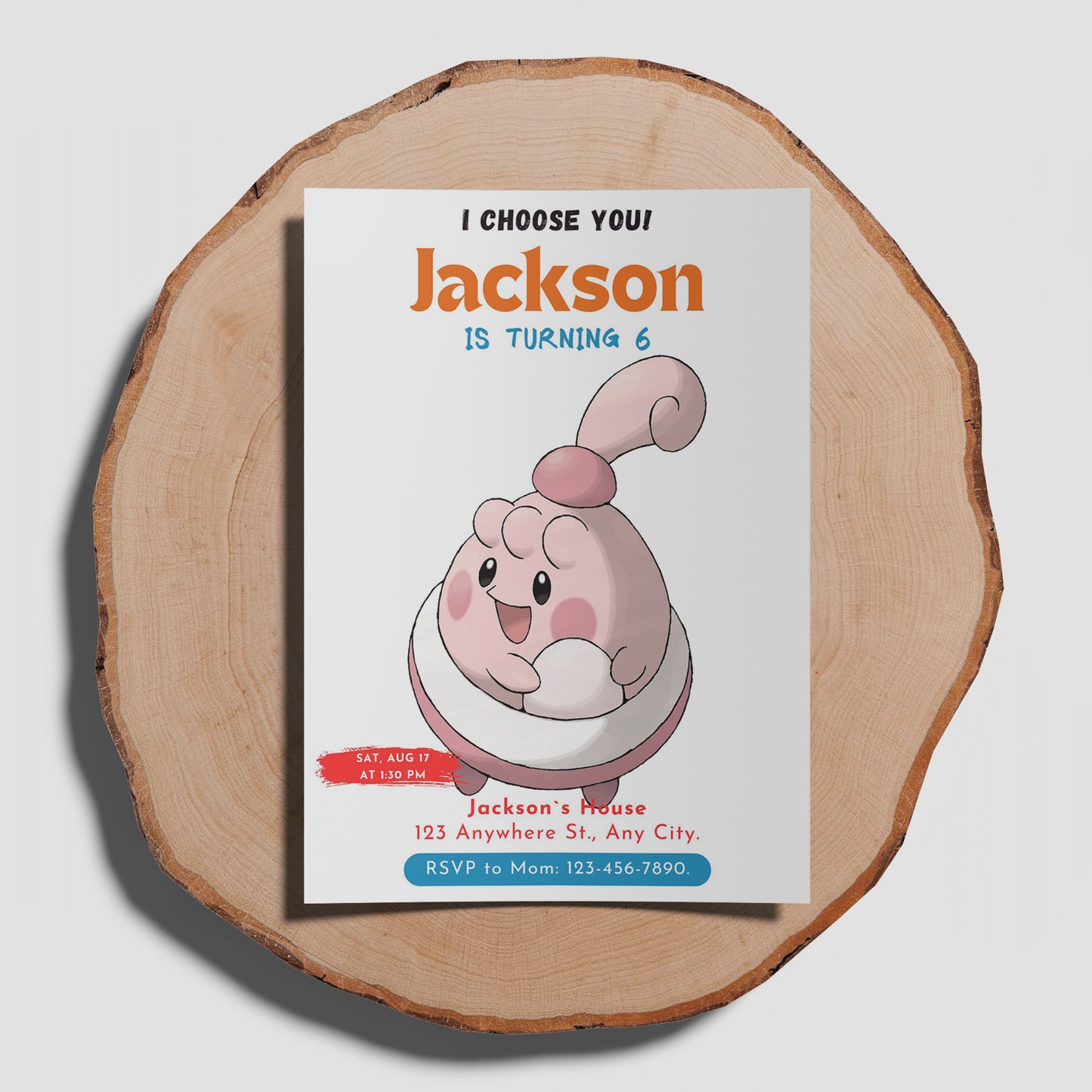 Blissey Birthday Party Invitation Template | Pokemon Invite - CreativeRino