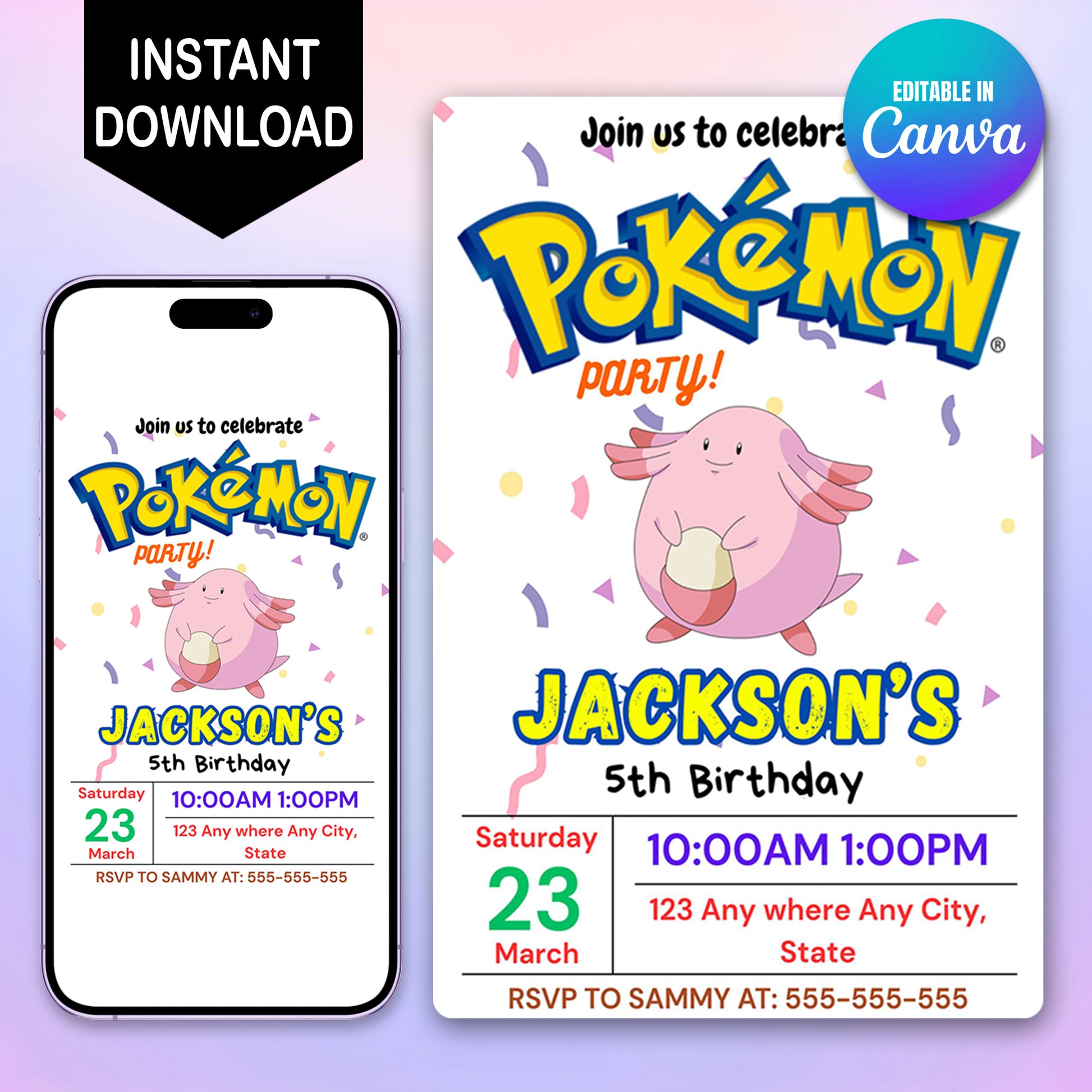 Blissey Birthday Invitation Template | Pokemon Invite - CreativeRino
