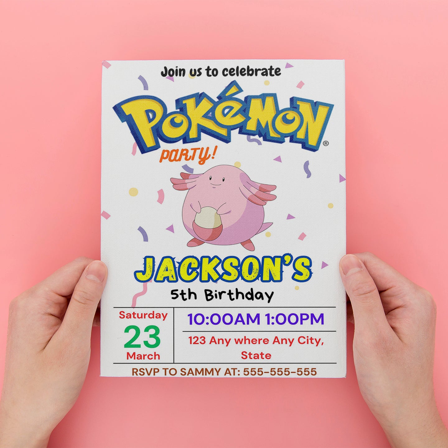Blissey Birthday Invitation Template | Pokemon Invite - CreativeRino