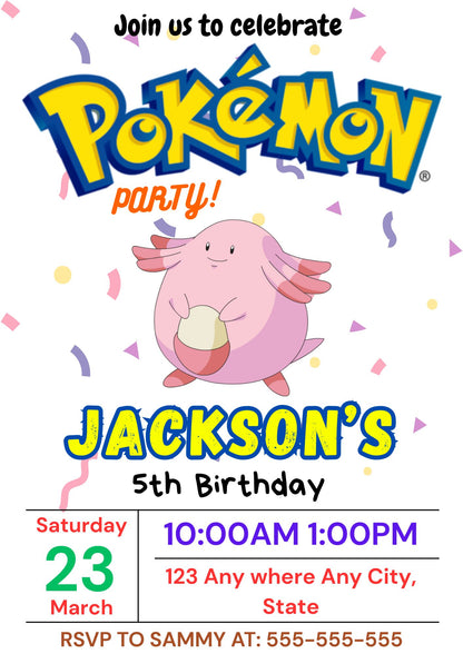 Blissey Birthday Invitation Template | Pokemon Invite - CreativeRino