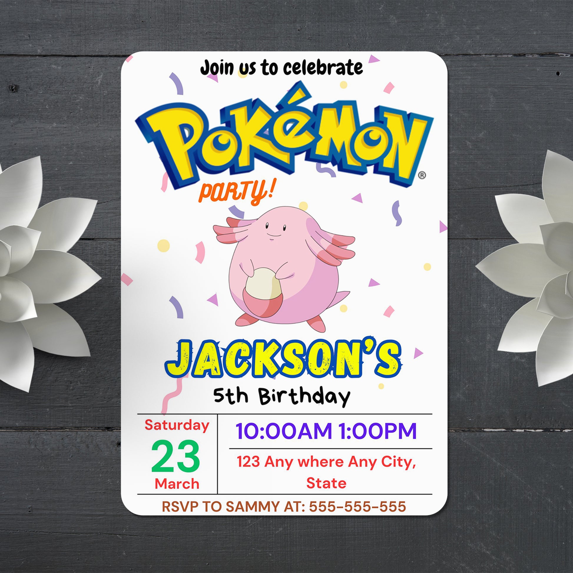 Blissey Birthday Invitation Template | Pokemon Invite - CreativeRino
