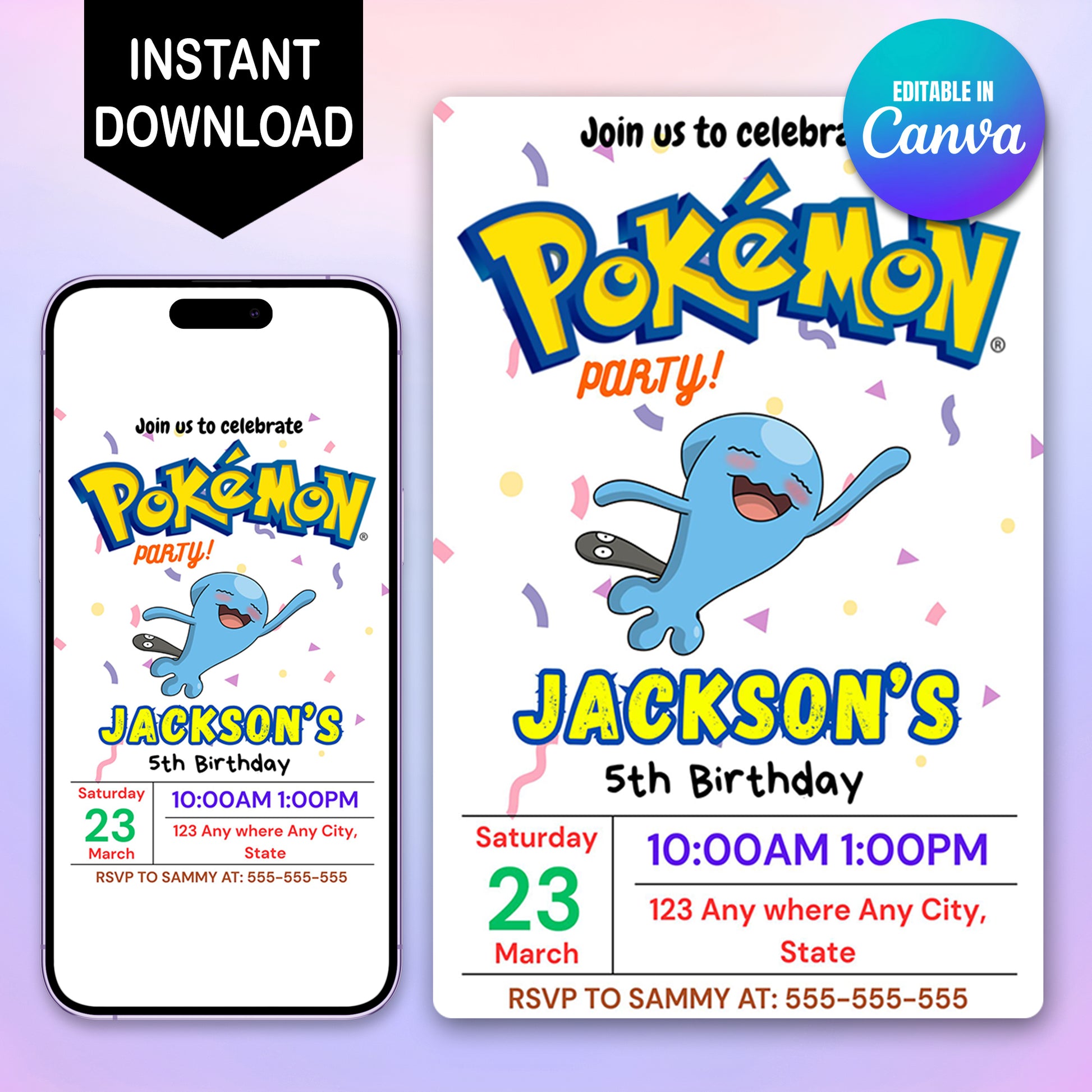 Wobbuffet Birthday Invitation Template | Pokemon Invite - CreativeRino