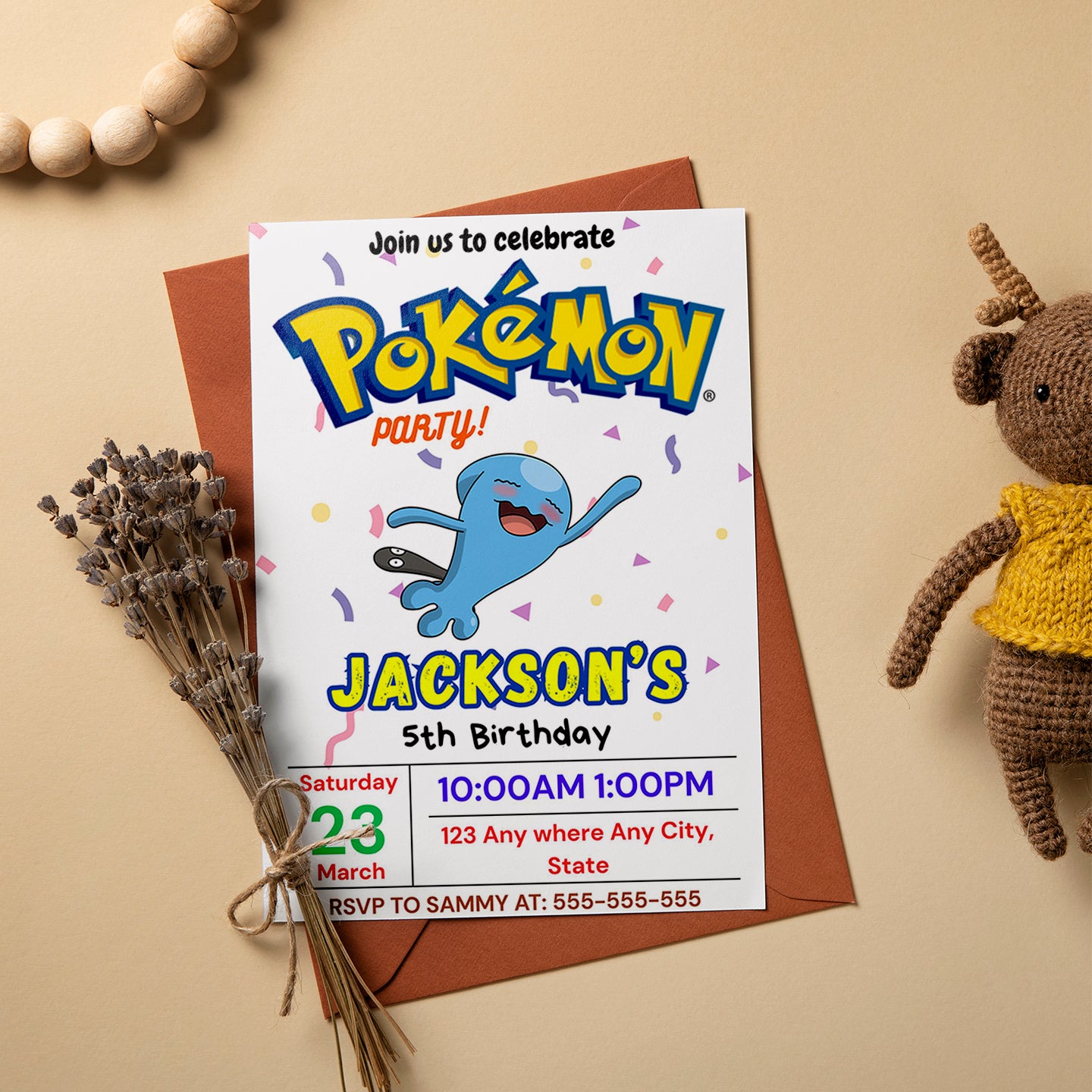 Wobbuffet Birthday Invitation Template | Pokemon Invite - CreativeRino
