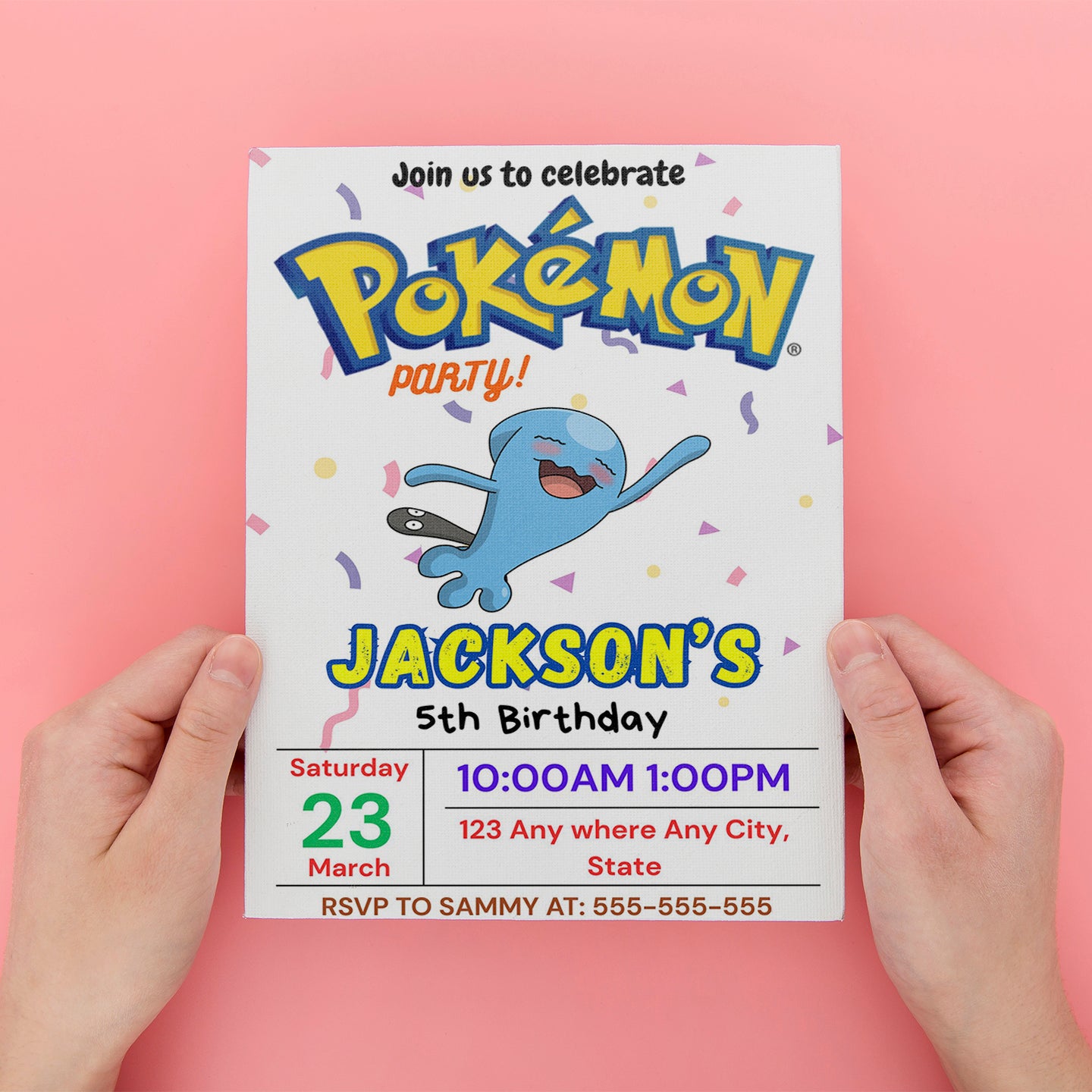 Wobbuffet Birthday Invitation Template | Pokemon Invite - CreativeRino