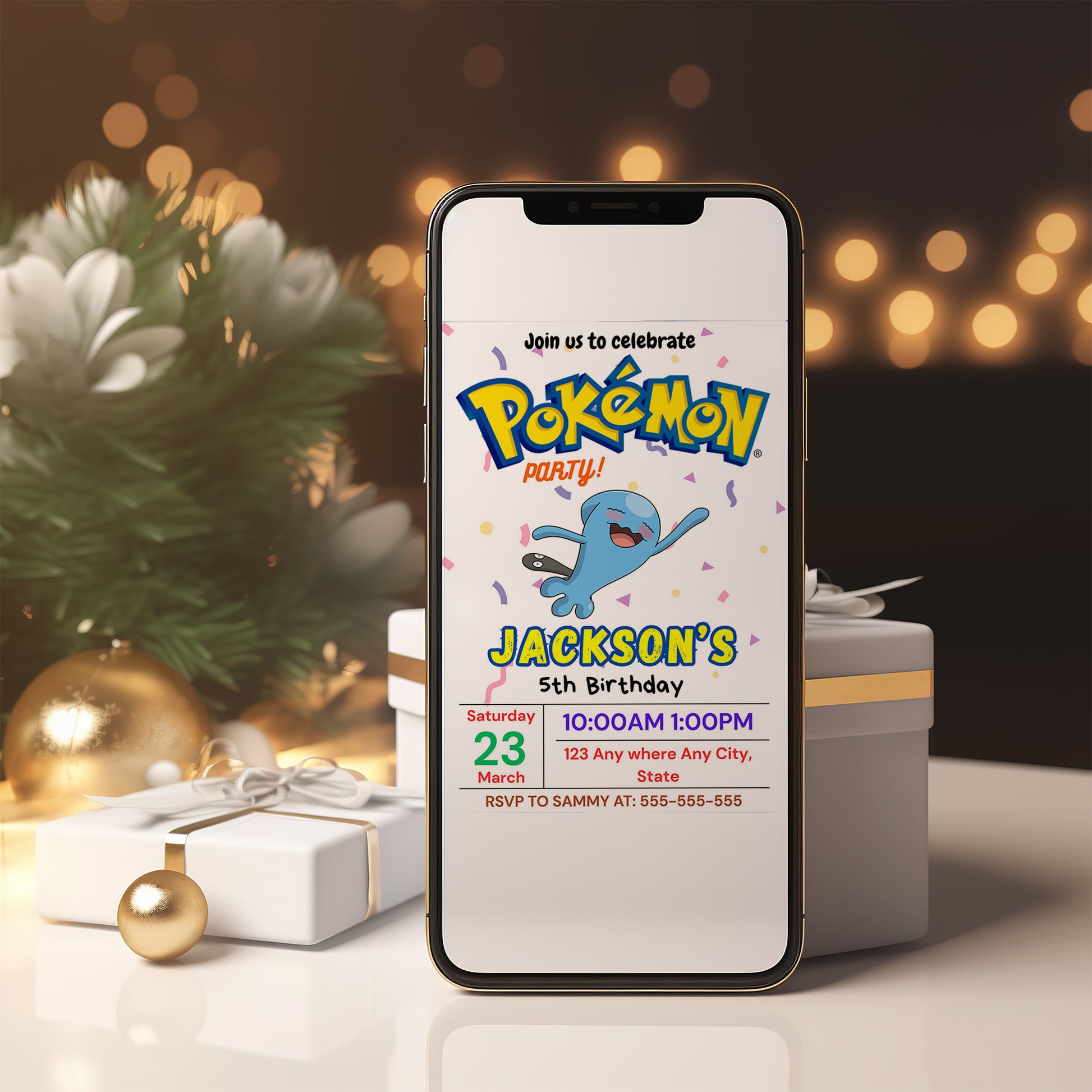 Wobbuffet Birthday Invitation Template | Pokemon Invite - CreativeRino
