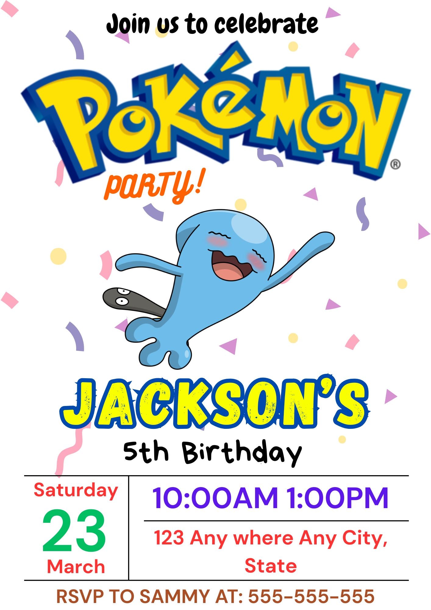 Wobbuffet Birthday Invitation Template | Pokemon Invite - CreativeRino