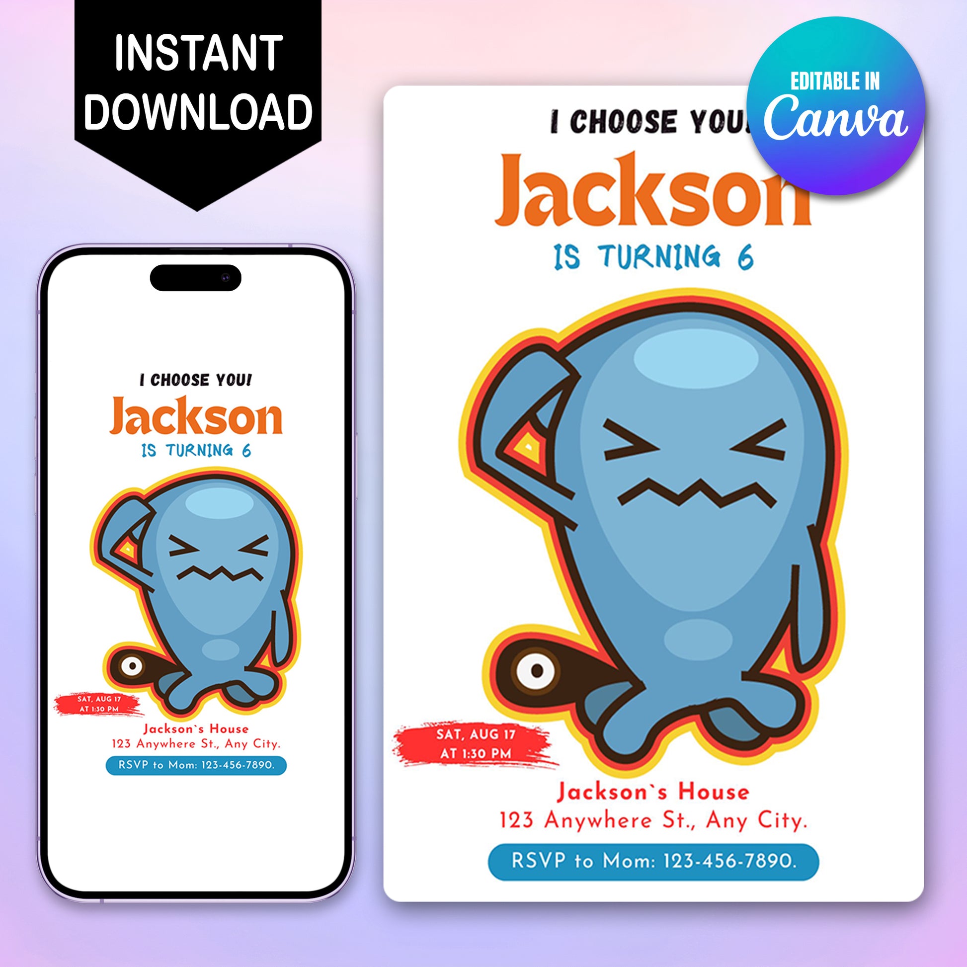 Wobbuffet Birthday Party Invitation Template | Pokemon Invite - CreativeRino