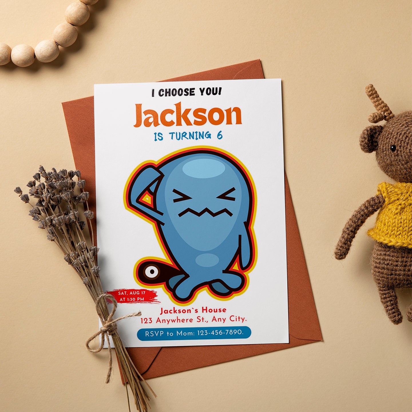 Wobbuffet Birthday Party Invitation Template | Pokemon Invite - CreativeRino