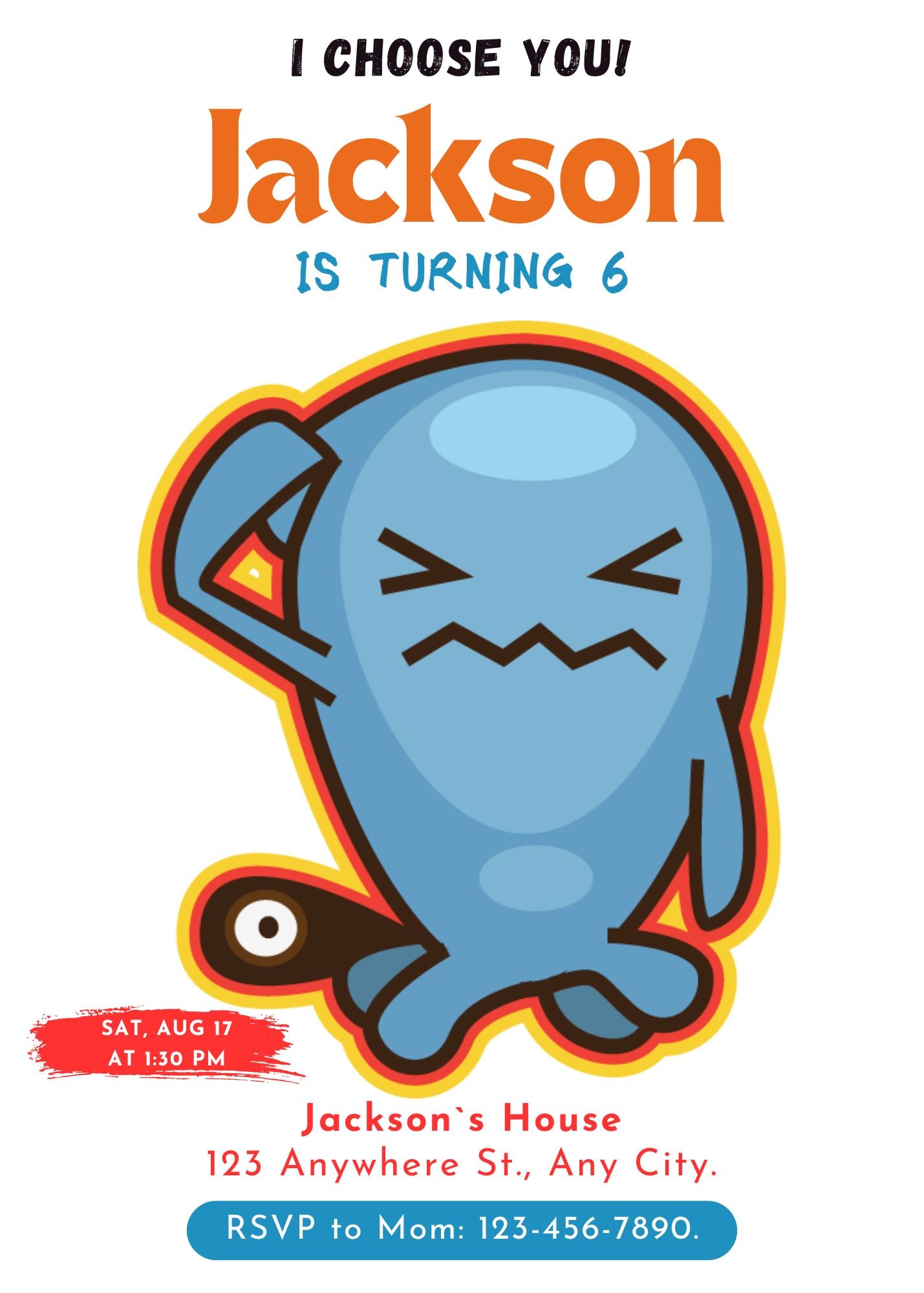 Wobbuffet Birthday Party Invitation Template | Pokemon Invite - CreativeRino