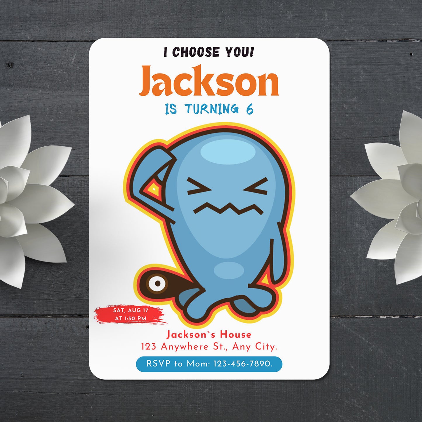 Wobbuffet Birthday Party Invitation Template | Pokemon Invite - CreativeRino
