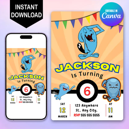 Wobbuffet Pokemon Birthday Party Invitation Template - CreativeRino