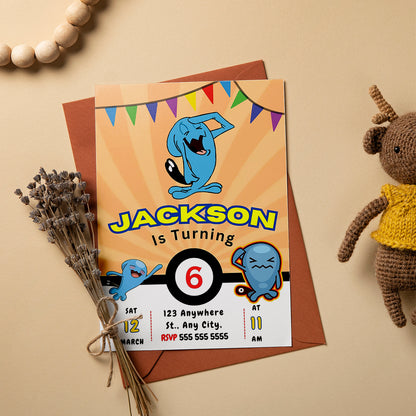 Wobbuffet Pokemon Birthday Party Invitation Template - CreativeRino