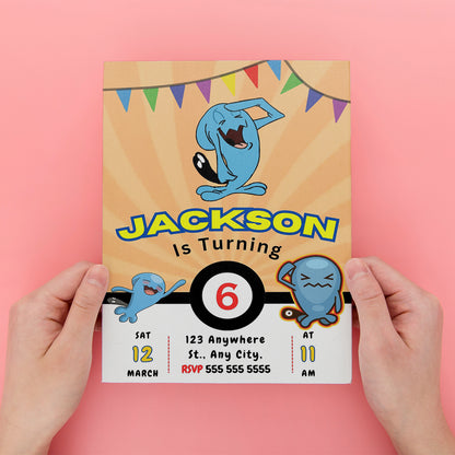 Wobbuffet Pokemon Birthday Party Invitation Template - CreativeRino