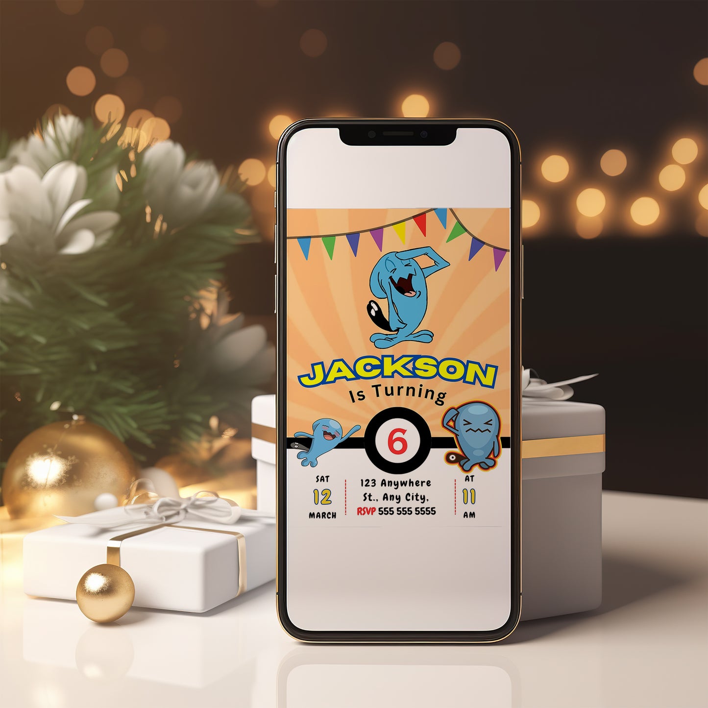 Wobbuffet Pokemon Birthday Party Invitation Template - CreativeRino