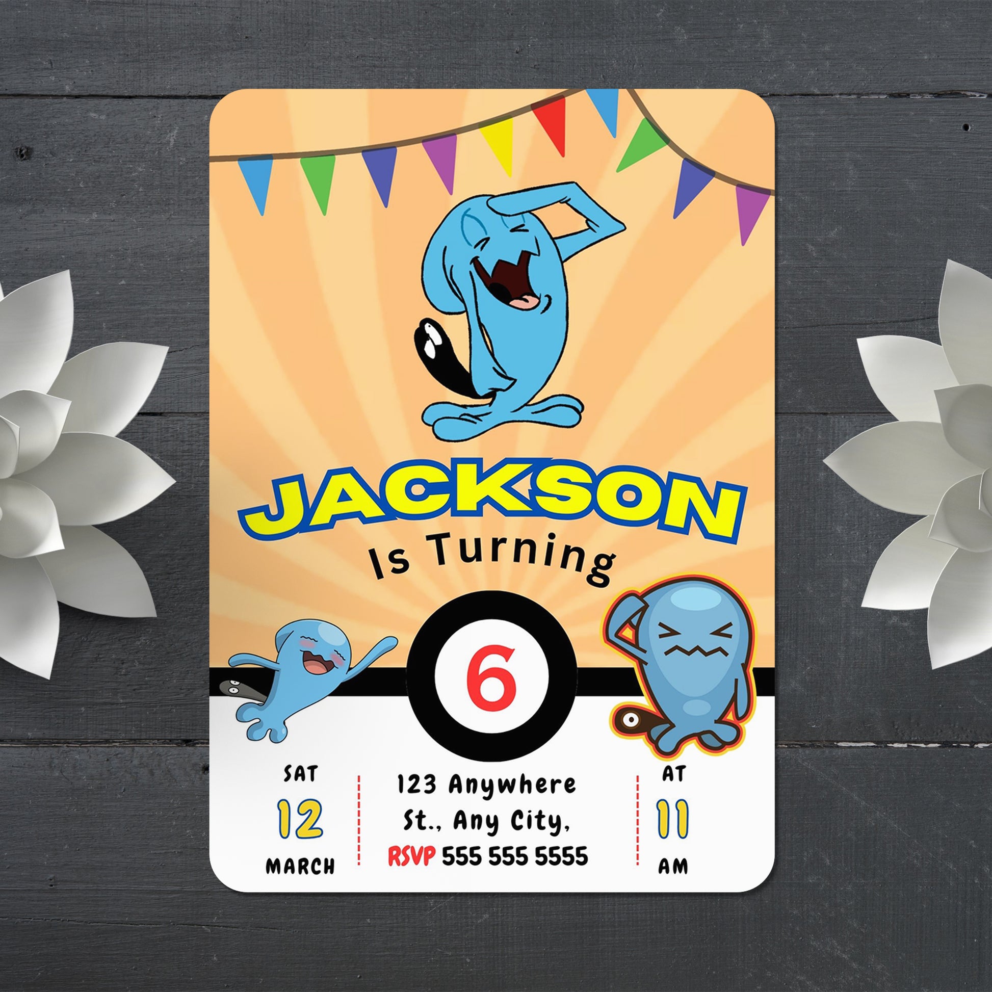 Wobbuffet Pokemon Birthday Party Invitation Template - CreativeRino