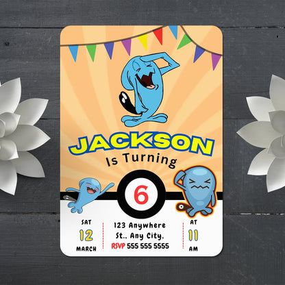 Wobbuffet Pokemon Birthday Party Invitation Template - CreativeRino