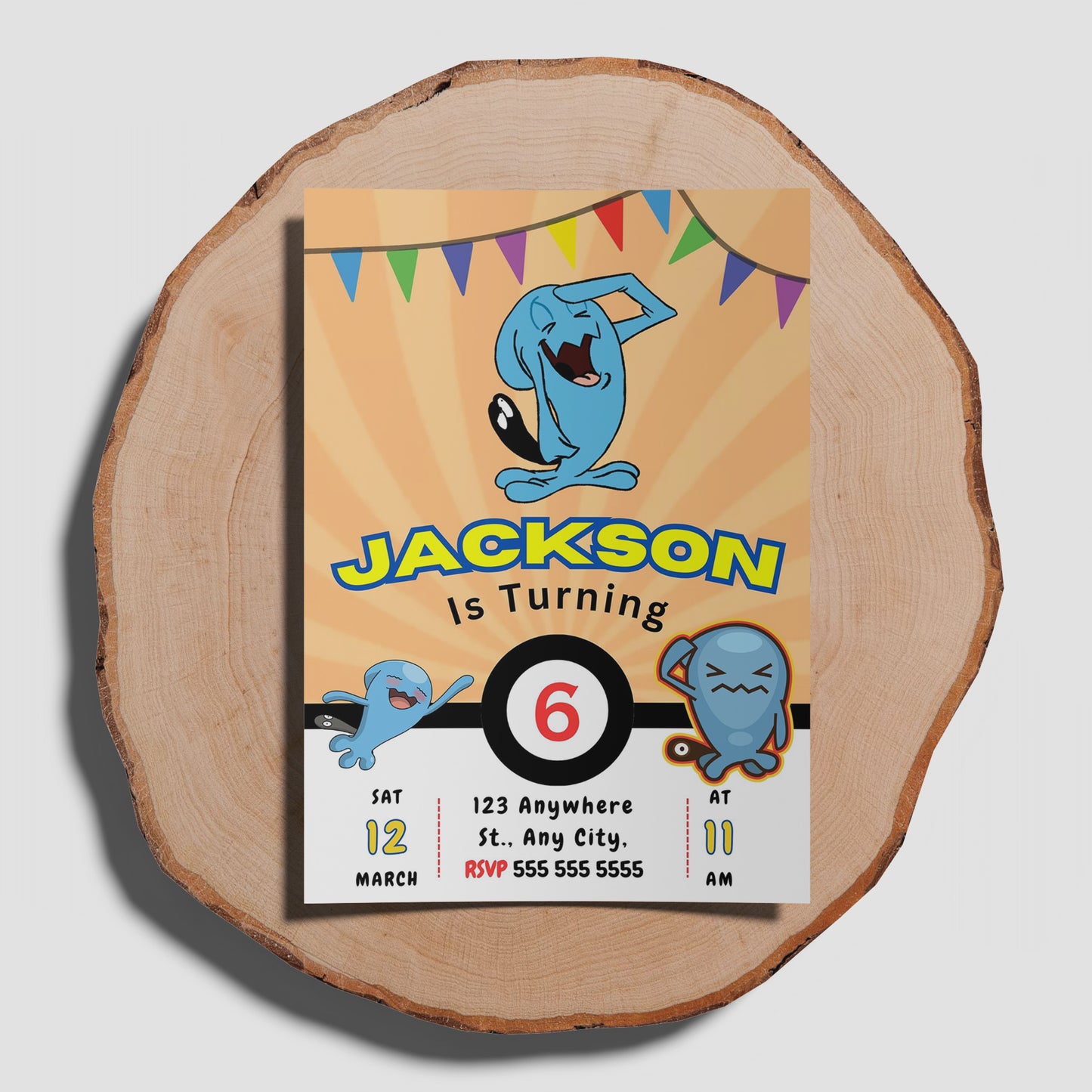 Wobbuffet Pokemon Birthday Party Invitation Template - CreativeRino