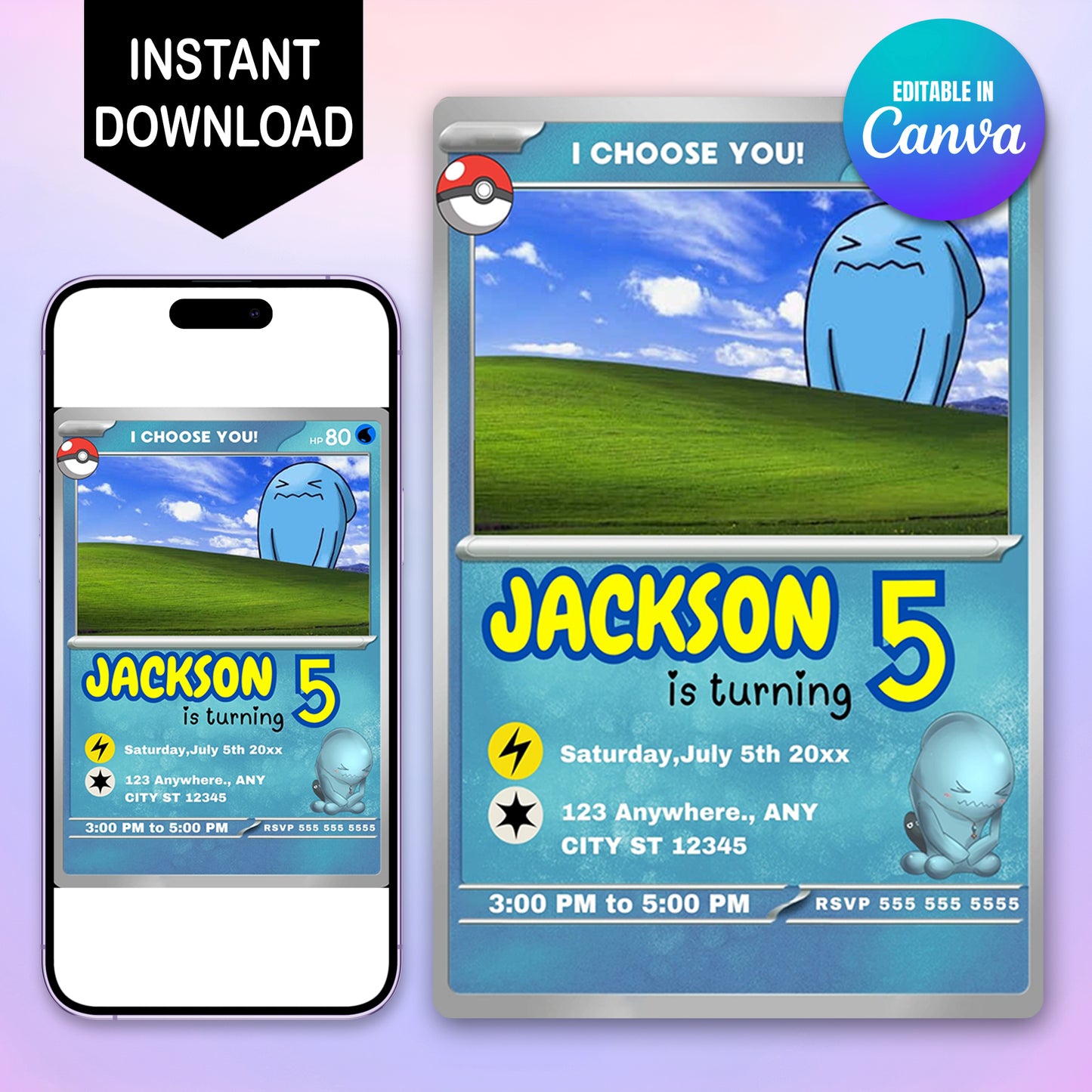 Wobbuffet Invitation Template | Pokemon Card Birthday Invite - CreativeRino