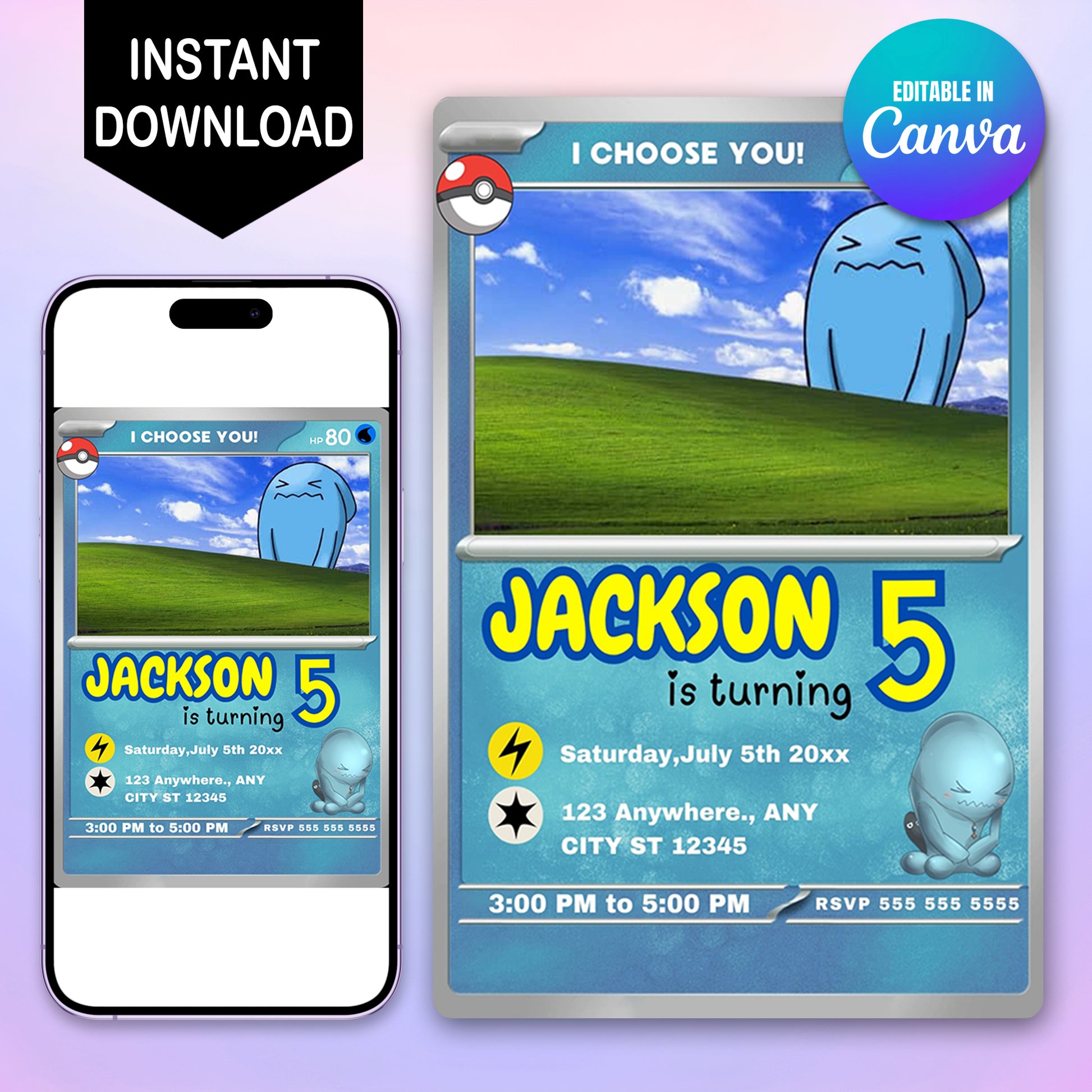 Wobbuffet Invitation Template | Pokemon Card Birthday Invite - CreativeRino