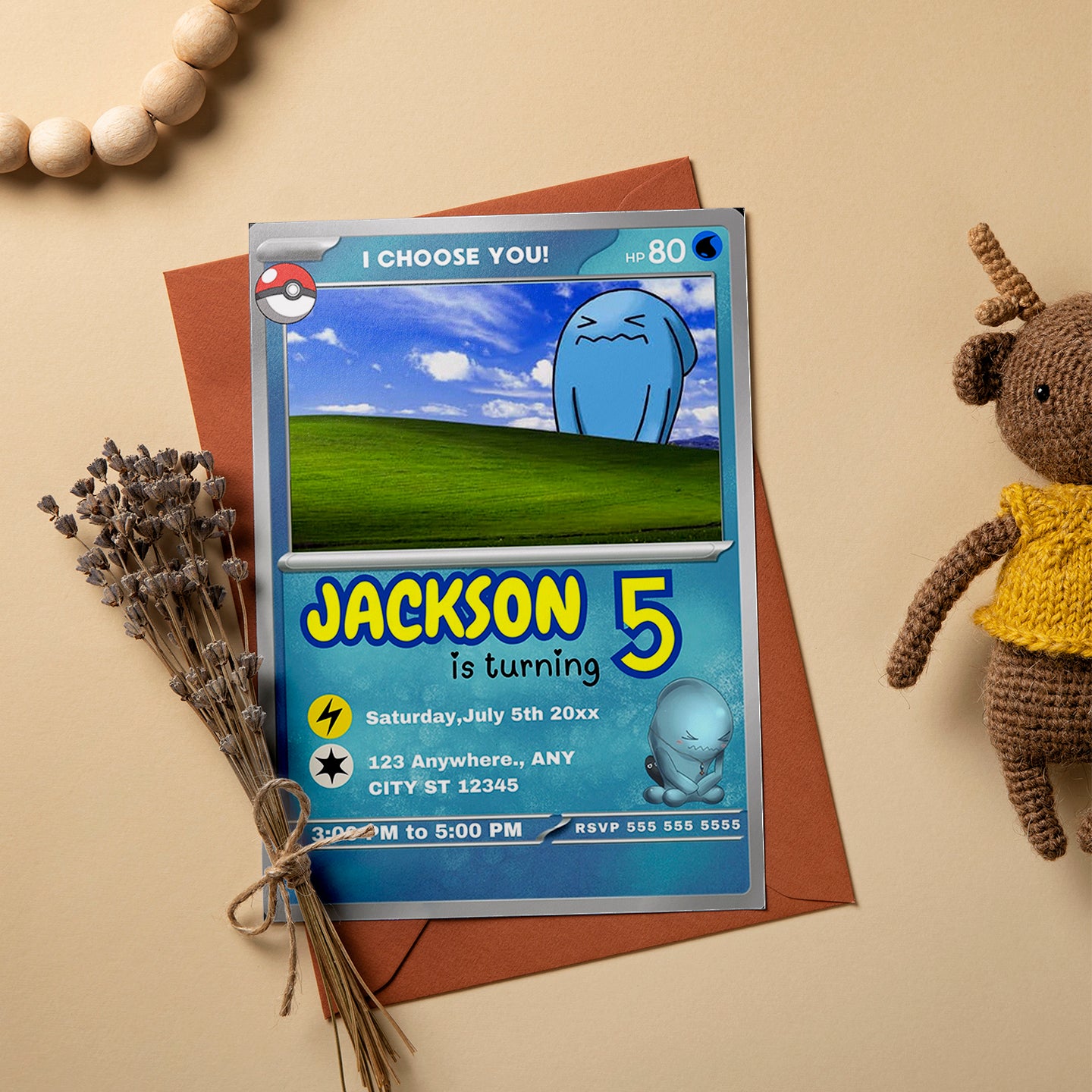 Wobbuffet Invitation Template | Pokemon Card Birthday Invite - CreativeRino