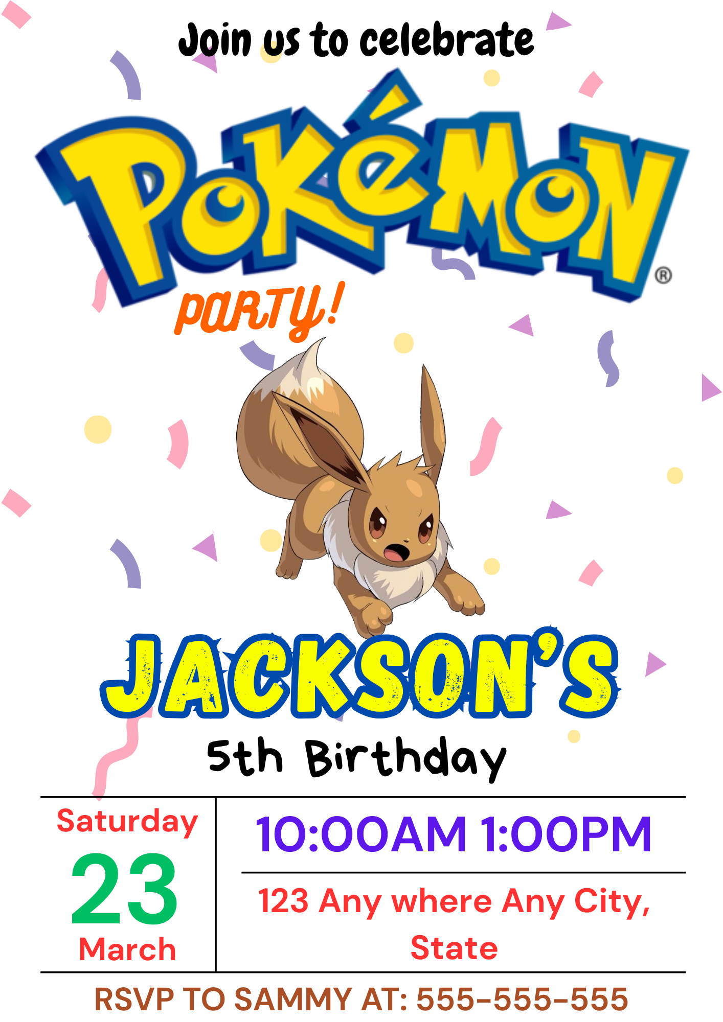 Eevee Birthday Invitation Template | Pokemon Invite - CreativeRino