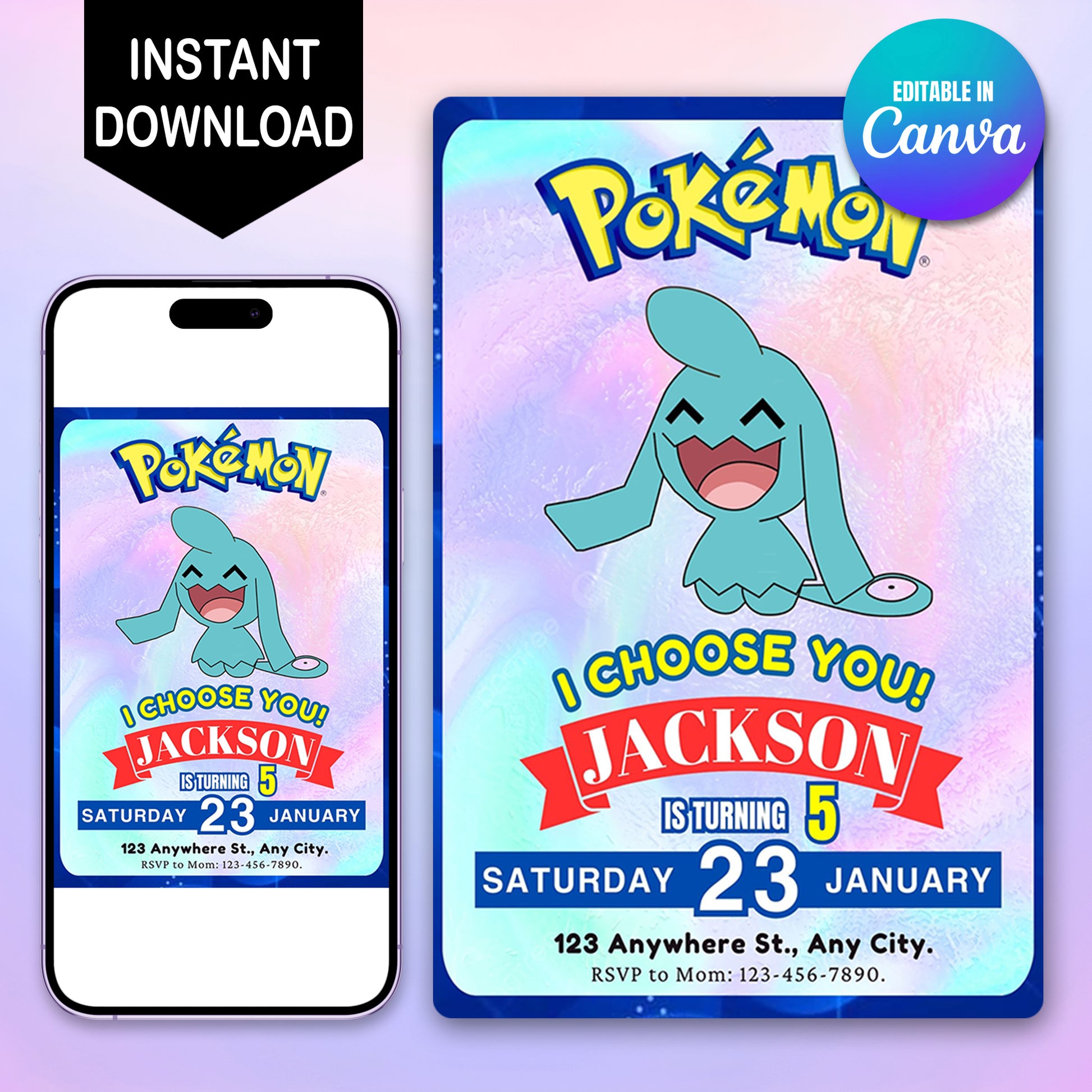 Wobbuffet Invitation Template | Pokemon Birthday Invite - CreativeRino