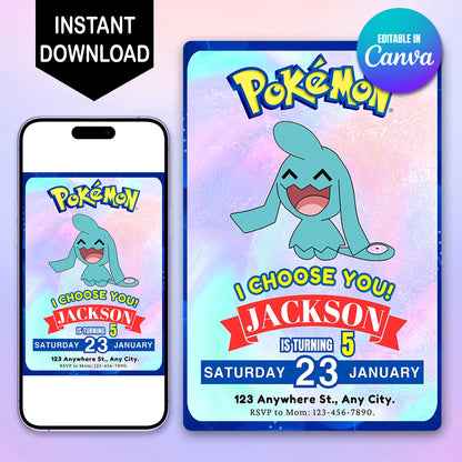 Wobbuffet Invitation Template | Pokemon Birthday Invite - CreativeRino