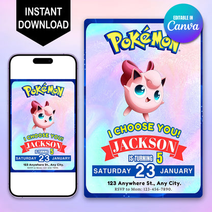 Jigglypuff Invitation Template | Pokemon Birthday Invite - CreativeRino