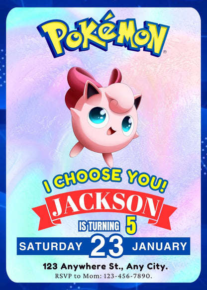 Jigglypuff Invitation Template | Pokemon Birthday Invite - CreativeRino