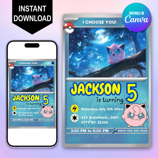 Jigglypuff Invitation Template | Pokemon Card Birthday Invite - CreativeRino
