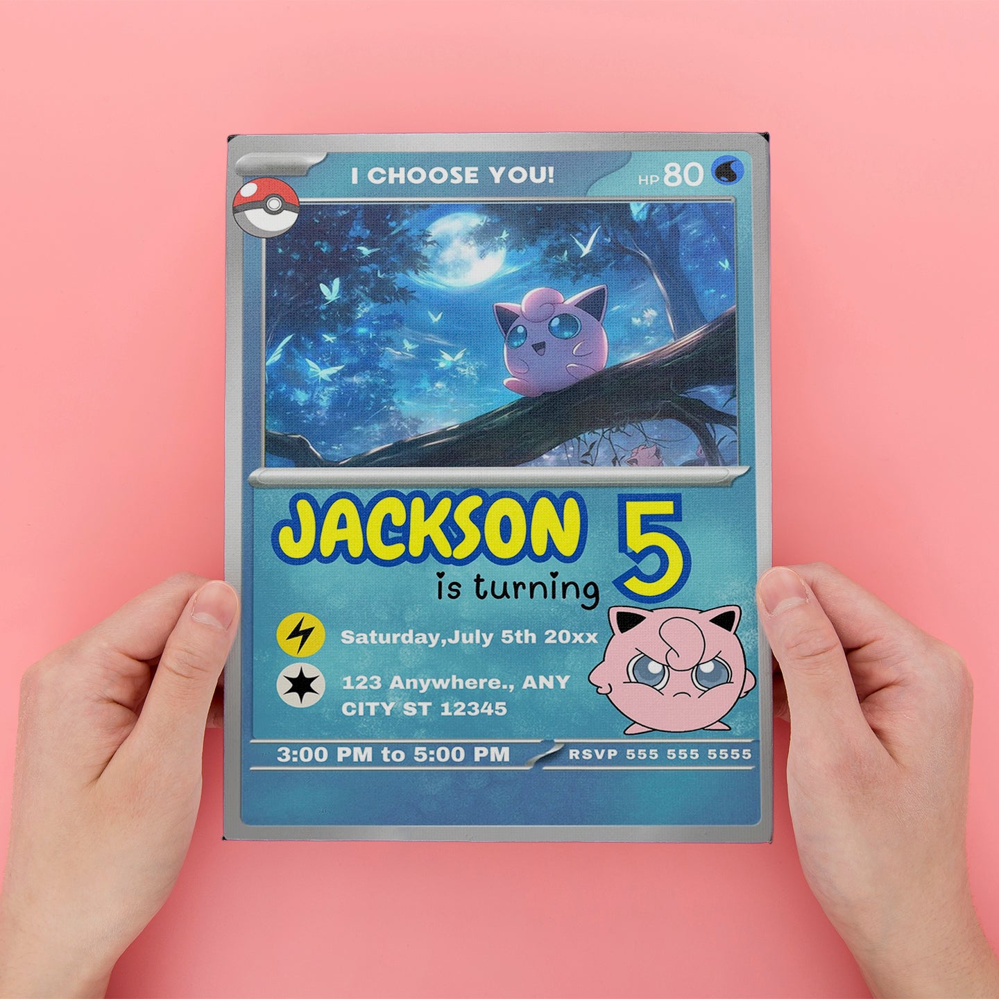 Jigglypuff Invitation Template | Pokemon Card Birthday Invite - CreativeRino