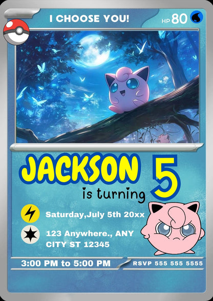 Jigglypuff Invitation Template | Pokemon Card Birthday Invite - CreativeRino