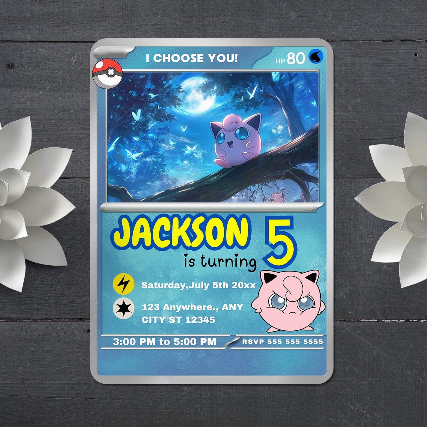 Jigglypuff Invitation Template | Pokemon Card Birthday Invite - CreativeRino