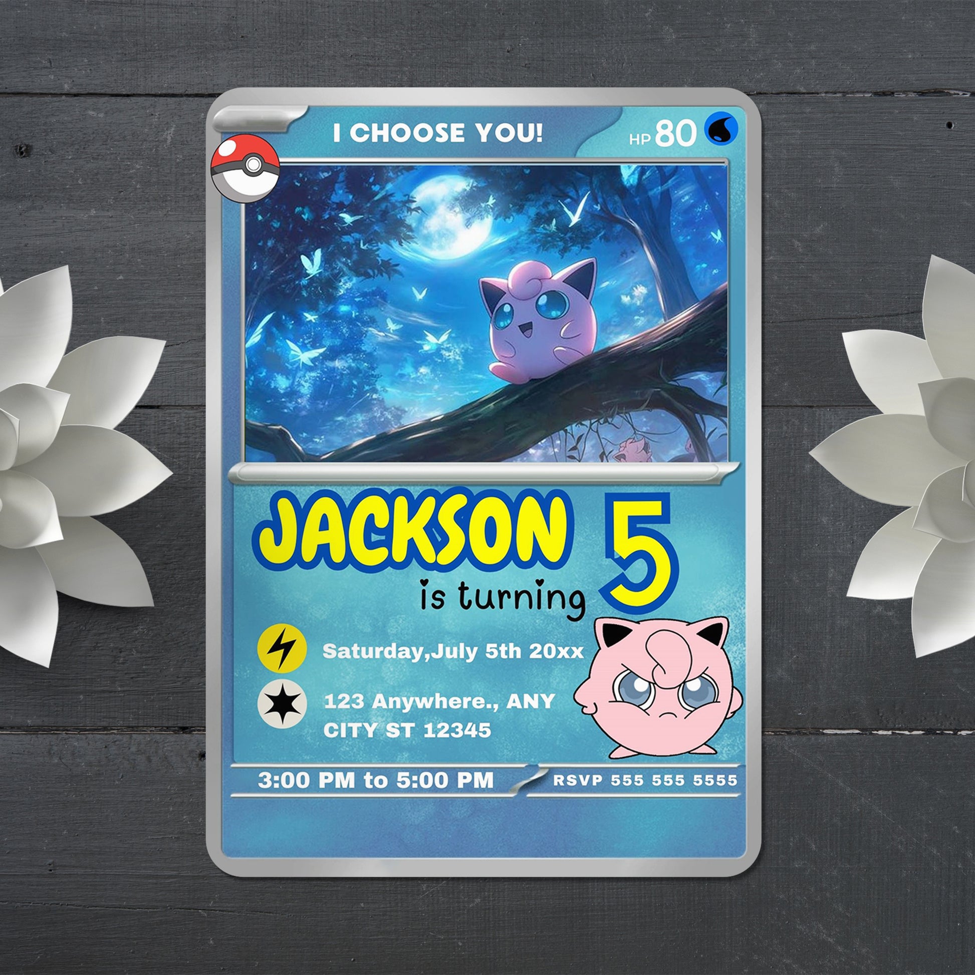 Jigglypuff Invitation Template | Pokemon Card Birthday Invite - CreativeRino