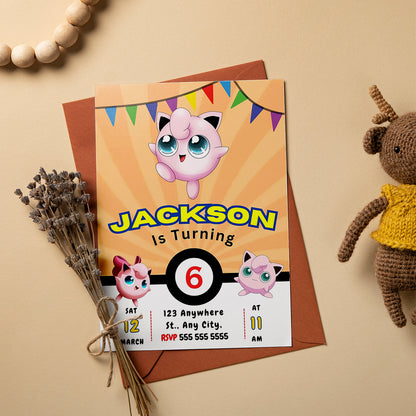 Jigglypuff Pokemon Birthday Party Invitation Template - CreativeRino