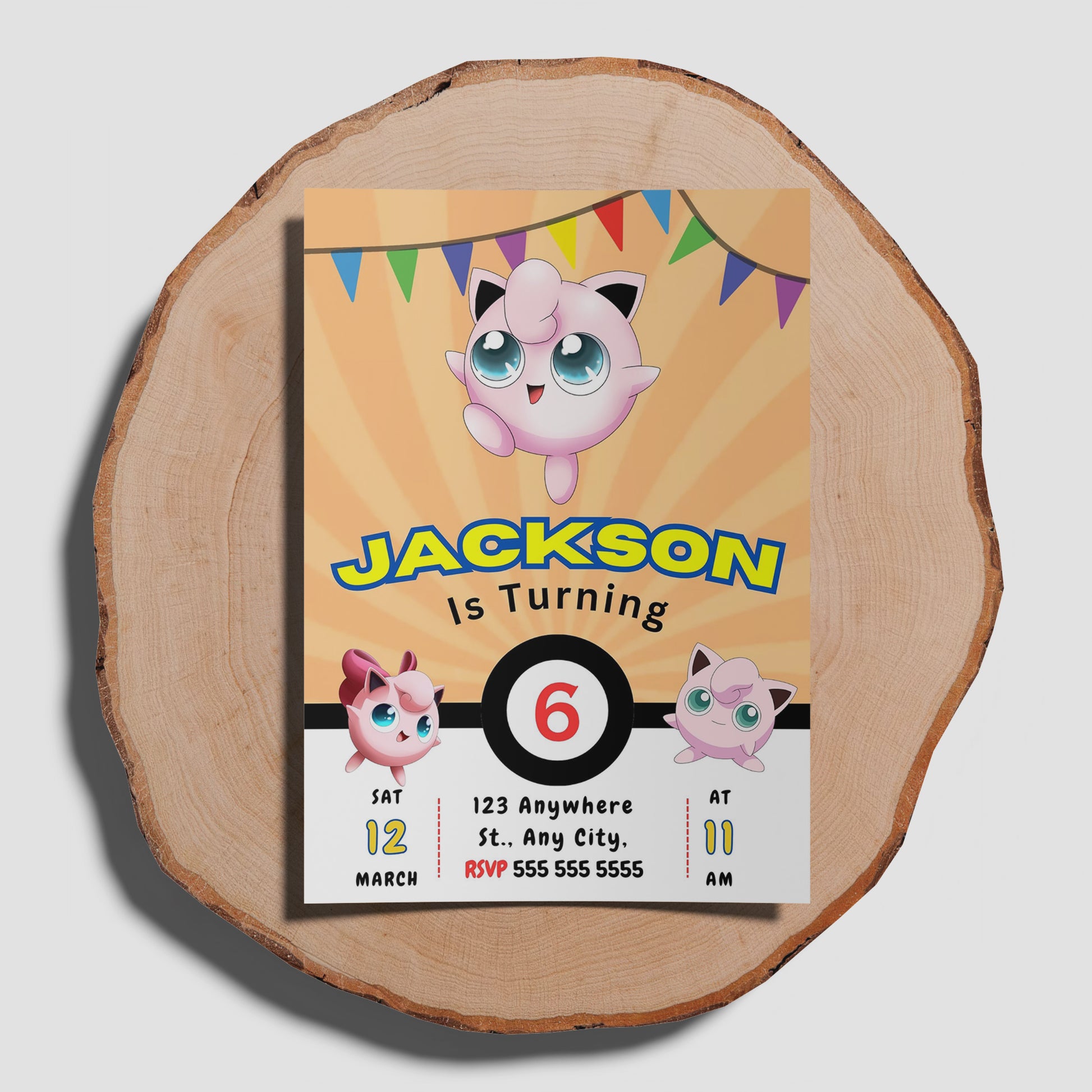 Jigglypuff Pokemon Birthday Party Invitation Template - CreativeRino