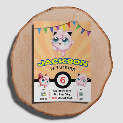 Jigglypuff Pokemon Birthday Party Invitation Template - CreativeRino