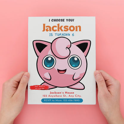 Jigglypuff Birthday Party Invitation Template | Pokemon Invite - CreativeRino