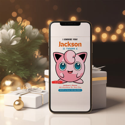 Jigglypuff Birthday Party Invitation Template | Pokemon Invite - CreativeRino