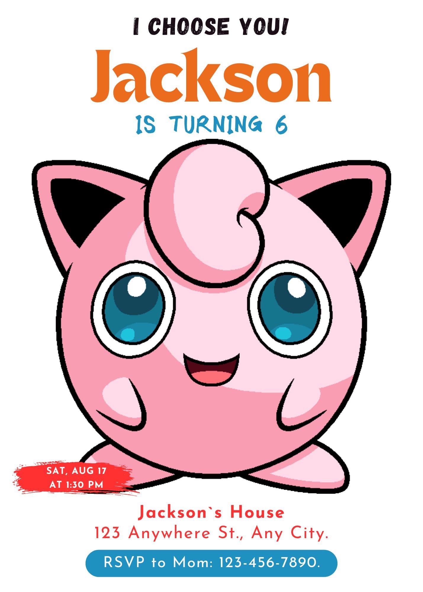 Jigglypuff Birthday Party Invitation Template | Pokemon Invite - CreativeRino