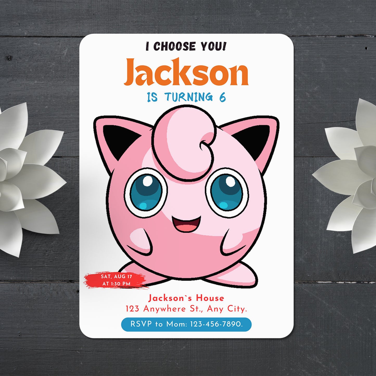 Jigglypuff Birthday Party Invitation Template | Pokemon Invite - CreativeRino