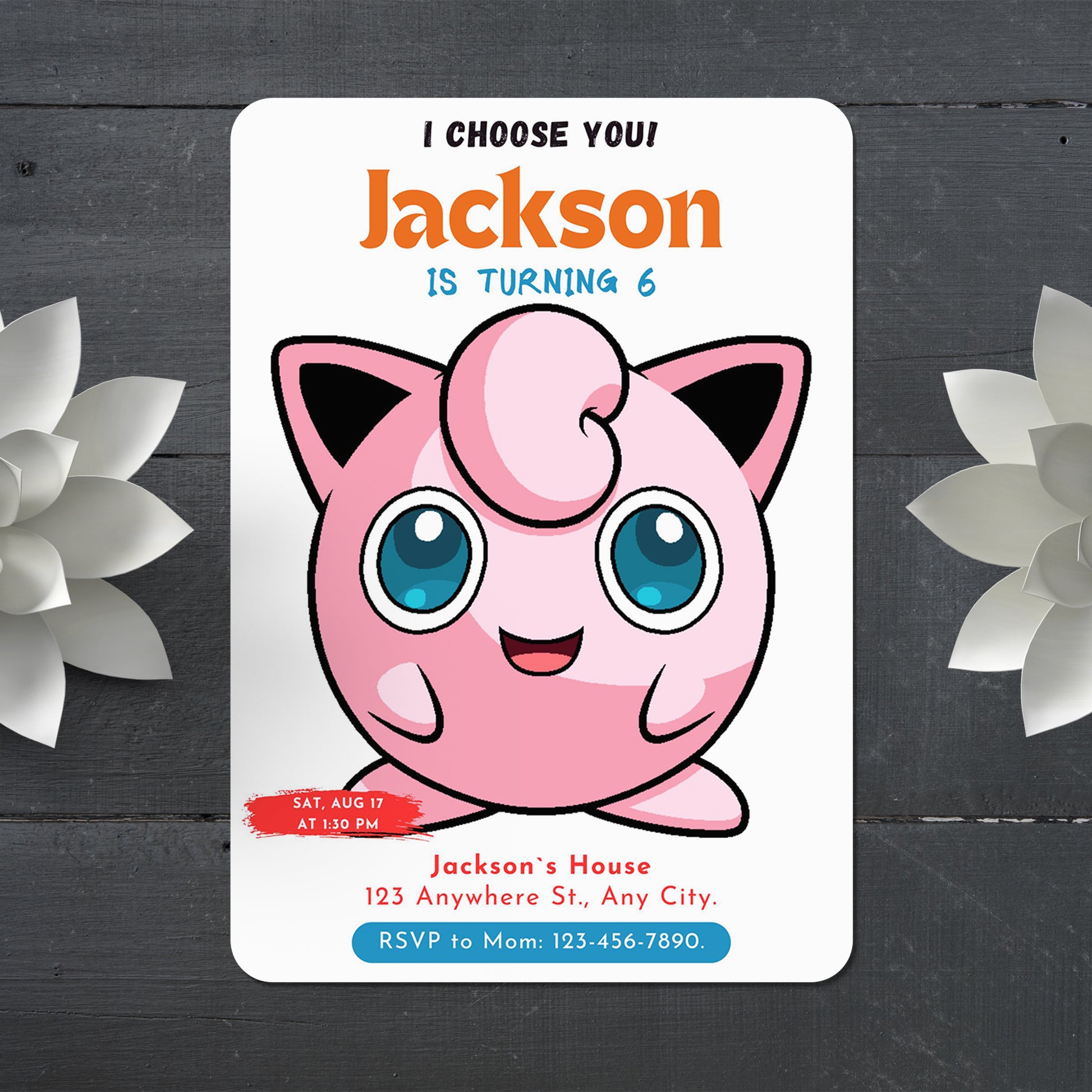 Jigglypuff Birthday Party Invitation Template | Pokemon Invite - CreativeRino
