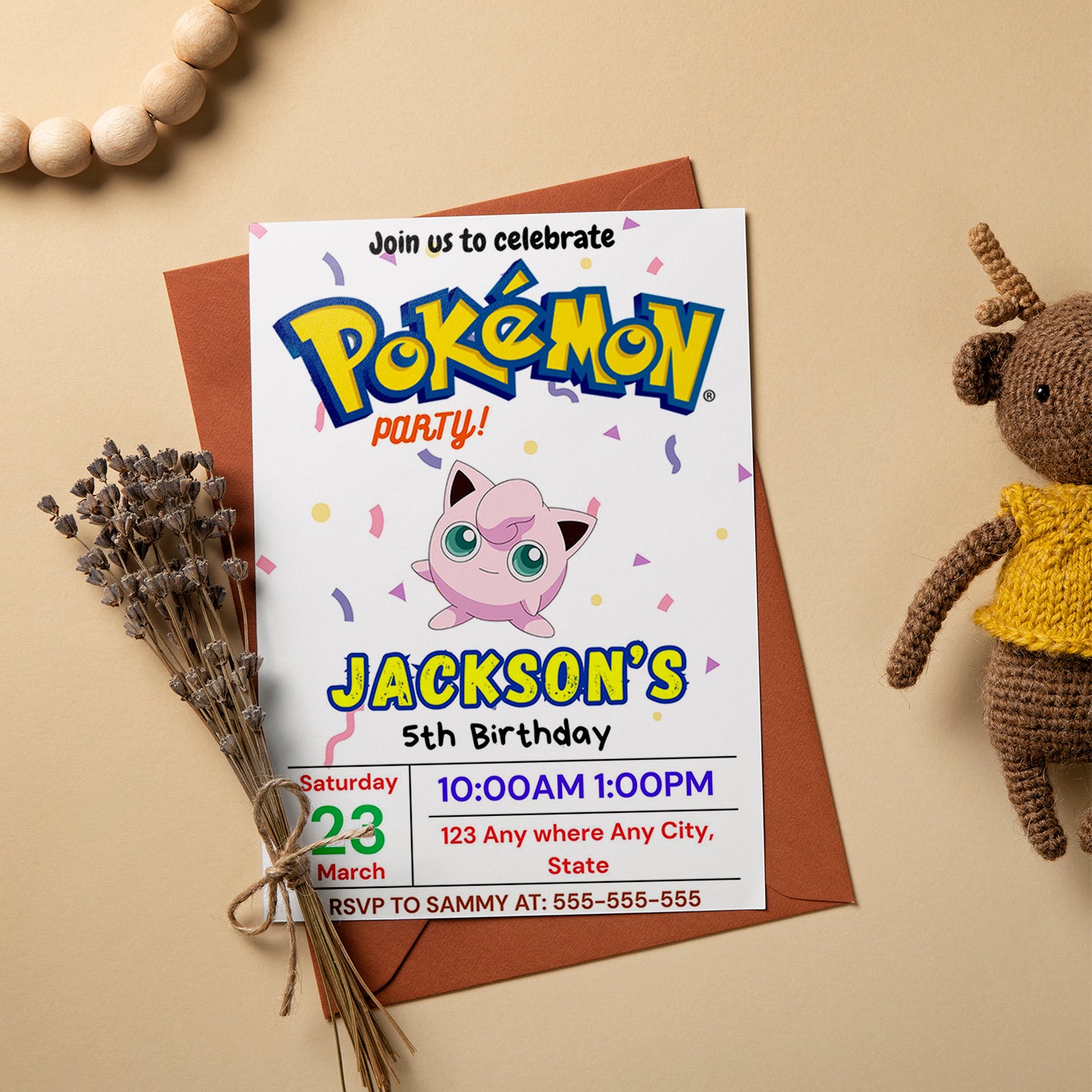 Jigglypuff Birthday Invitation Template | Pokemon Invite - CreativeRino