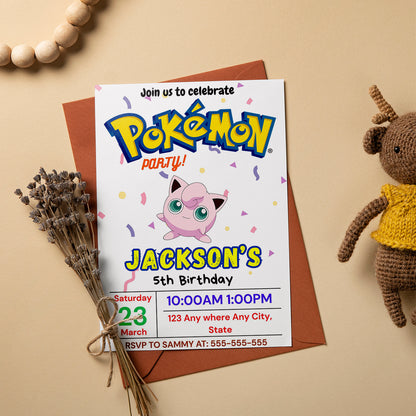 Jigglypuff Birthday Invitation Template | Pokemon Invite - CreativeRino