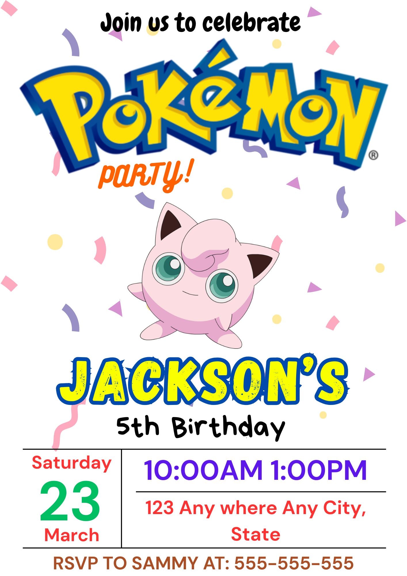 Jigglypuff Birthday Invitation Template | Pokemon Invite - CreativeRino