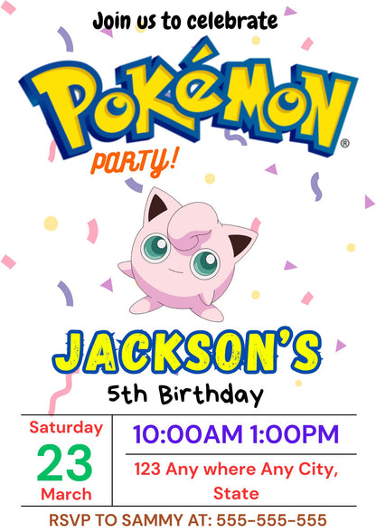 Jigglypuff Birthday Invitation Template | Pokemon Invite - CreativeRino