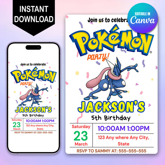 Greninja Birthday Invitation Template | Pokemon Invite - CreativeRino