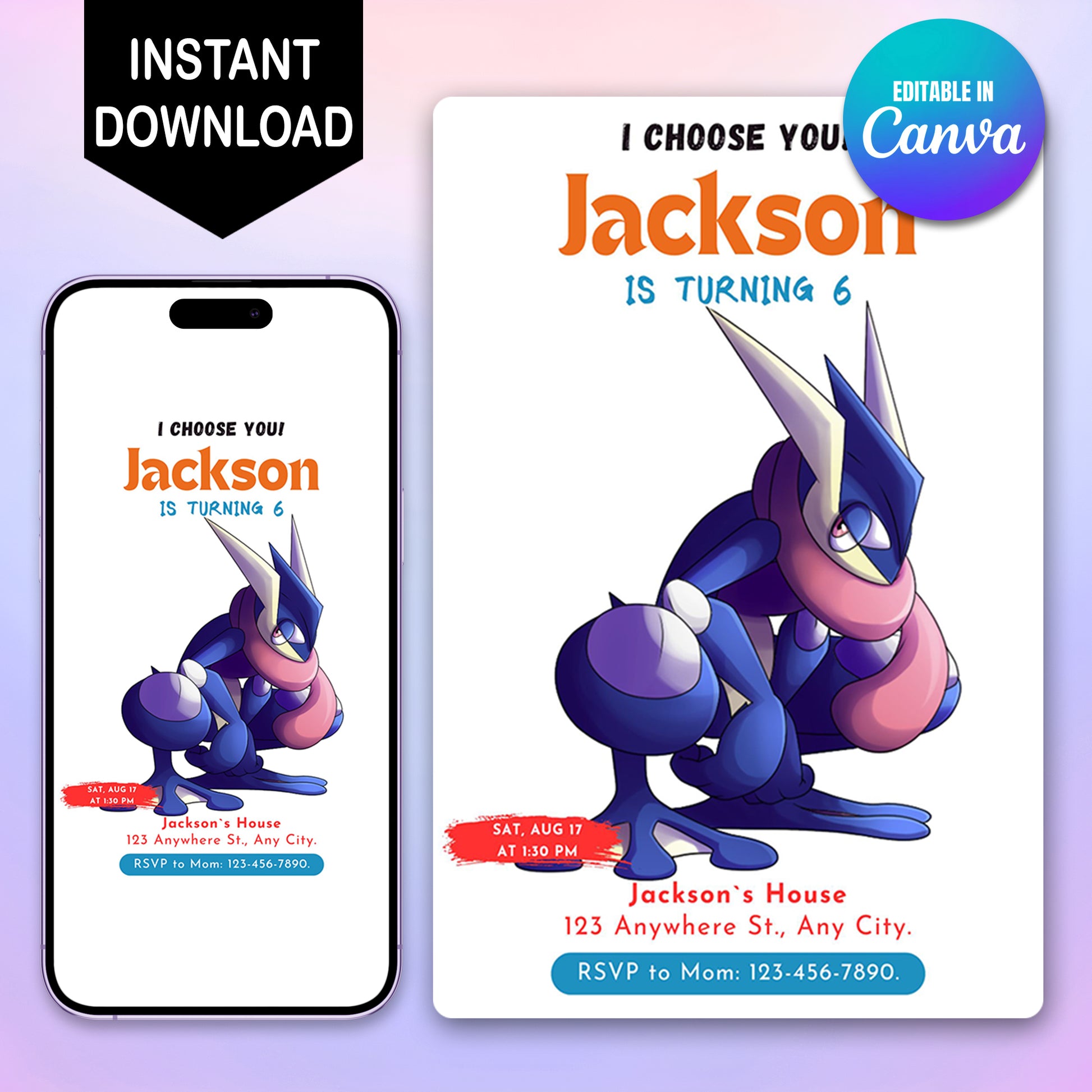 Greninja Birthday Party Invitation Template | Pokemon Invite - CreativeRino